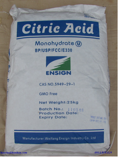 Acid Citric, C6H8O7, Trung Quốc, 25kg/bao